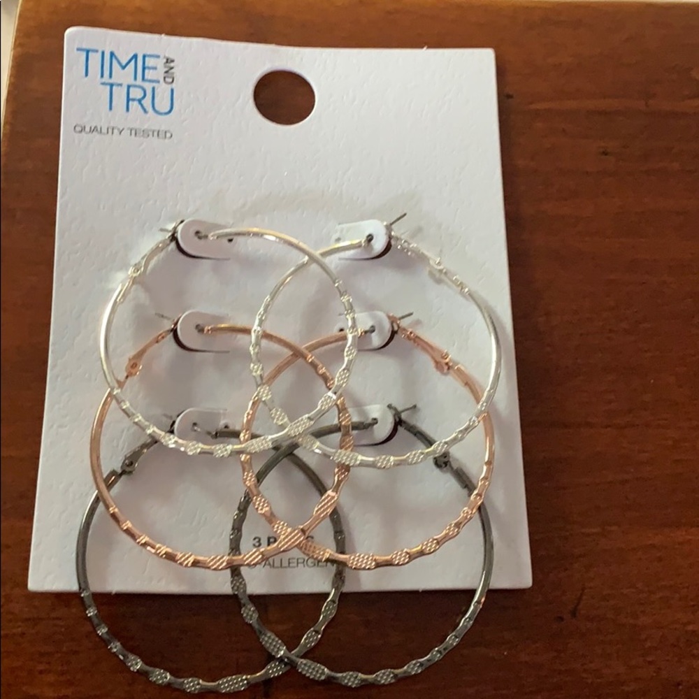 TIME and TRU | Set of (3) Hoop Earrings
